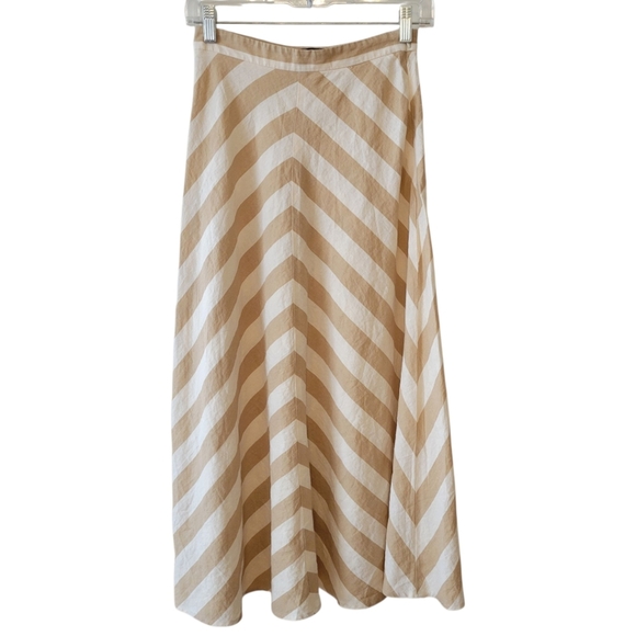 Zara Cream & Tan Linen Blend Midi Length Skirt Size XS - Picture 1 of 3